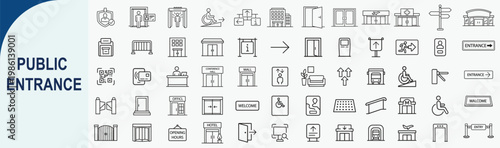 Public Entrance Line Icon Set, Architecture Door and Access Vector Illustration