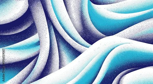 Abstract Blue and White Wave Pattern with Stippled Texture