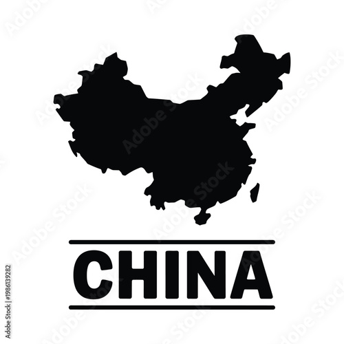 A stark black silhouette of the country of china is displayed with its name below