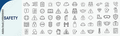 Safety and Industrial Protection Line Icon Set, Vector Minimalist Design