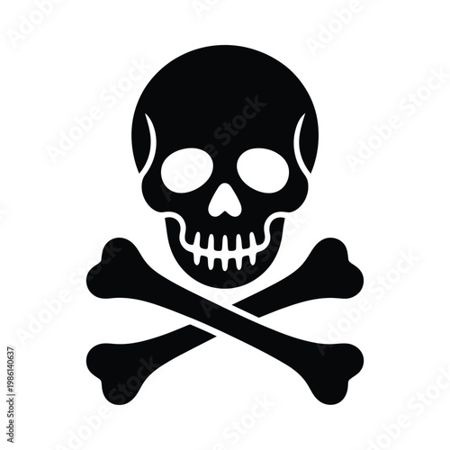A stark black and white illustration depicts a human skull and crossed bones symbolizing danger or toxicity