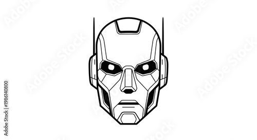 Abstract robot head illustration monochrome design isolated on white background