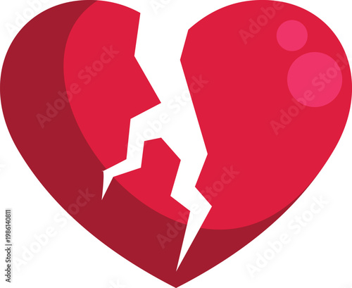 Red heart design with a white crack signifying separation and sadness