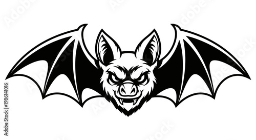 Black and white bat vector illustration for halloween and design projects