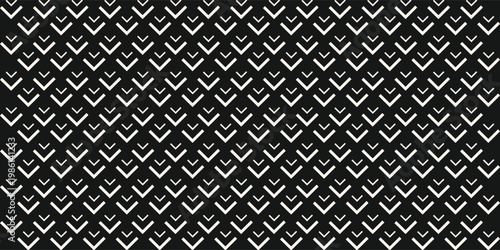 Vector geometric seamless pattern with squares, rhombuses, lines, arrows, grid. Simple abstract black and white graphic ornament. Modern minimal monochrome background texture. Repeat dark geo design
