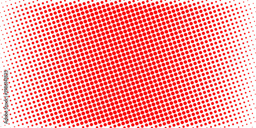 Modern composition featuring vibrant red dots forming a gradient halftone texture.