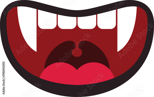 Cartoon mouth with fangs and red lips, depicting a funny vampire or monster