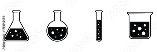 Beaker glass laboratory science icon, clean editable stroke vector illustration representing lab experiment container, chemical solution, and scientific research equipment for school, laboratory, and 