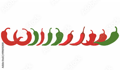 Chili pepper set with different shapes flat vector illustration of red and green hot peppers isolated on white background