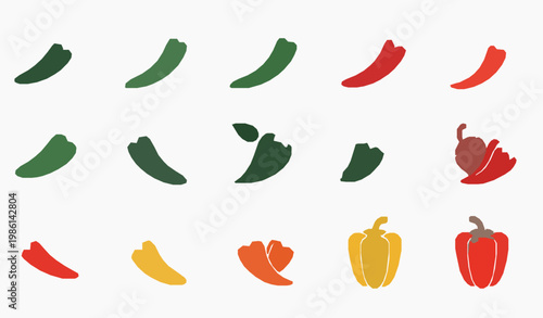 Minimal chili pepper icon set with different shapes modern flat vector illustration isolated on white background
