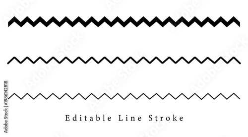 Black Minimalist Zigzag Seamless Vector Line Graphic, Horizontal Sawtooth Pattern Divider, Geometric Chevron Border Element on White Background