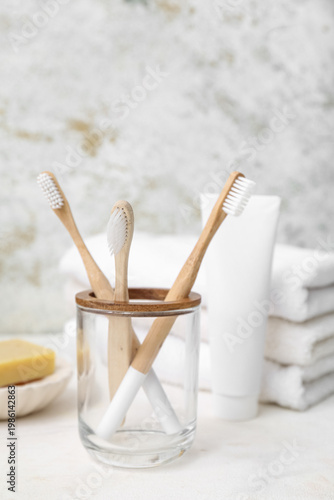 Holder with bamboo toothbru...