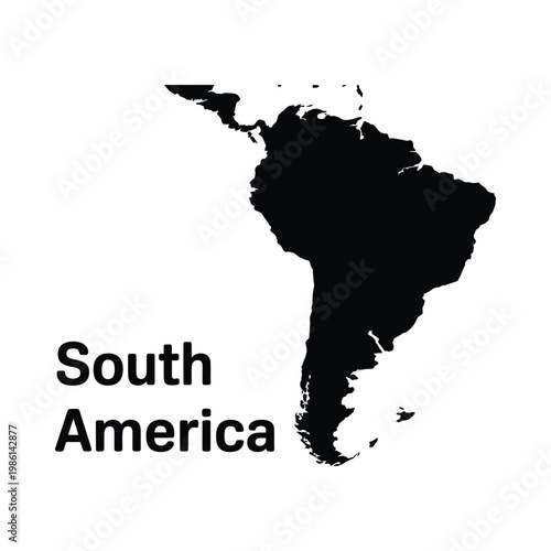 A stark black silhouette of the continent of south america with accompanying text high quality