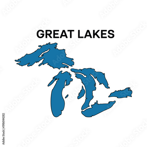 A graphic representation showcases the shapes of the great lakes including lake michigan and lake erie