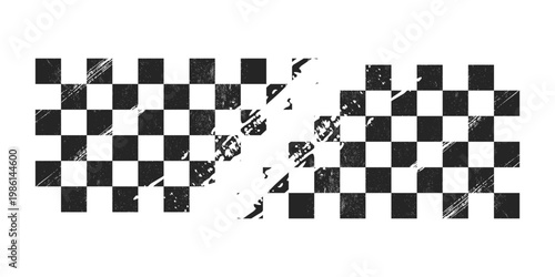 Race flag grunge background, car rally or motocross finish flag with vector checker pattern. Grunge race flag for car racing sport or bike speedway, motorsport