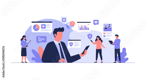 Business Team Collaboration with Data Insights and Devices