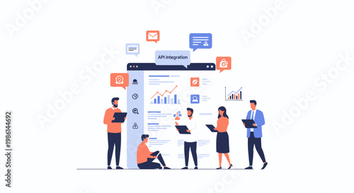 Team analyzing data dashboard with charts and reports for API integration