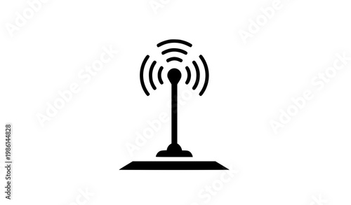 Rooftop television antenna with signal waves silhouette vector icon for broadcast and wireless connection