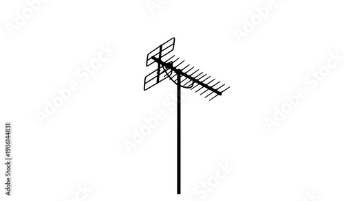 Minimal rooftop TV antenna silhouette vector isolated for communication and signal technology design