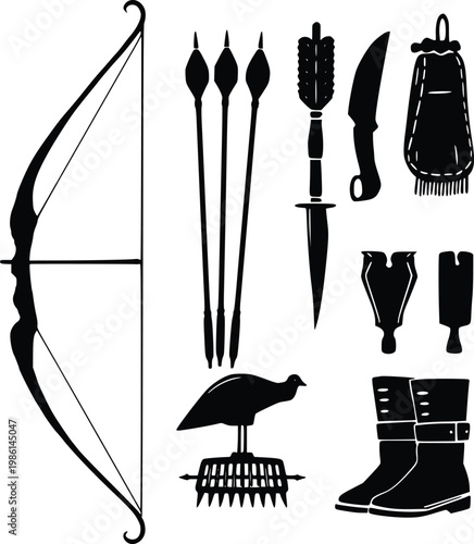 Medieval Hunting Tools and Equipment Silhouette