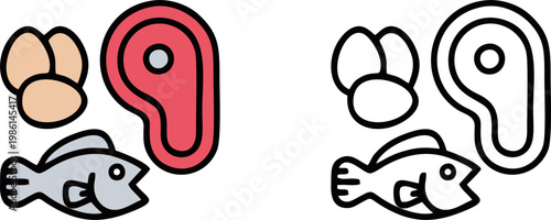 High Protein Raw Food Set Vector Icon