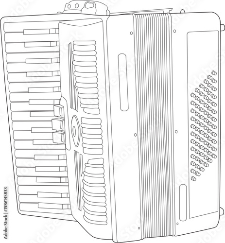 Detailed out line illustration of a musical accordion instrument