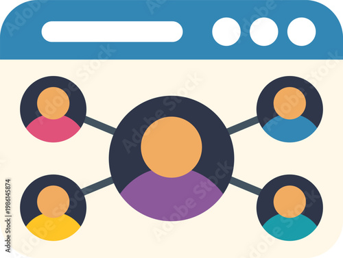 Fotografía Browser window displaying a network of connected user profile icons