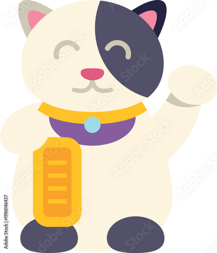 Maneki neko icon beckoning good luck and financial prosperity with a raised paw
