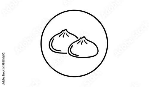 Steamed buns circular badge line art vector icon Asian food minimalist dumpling emblem design