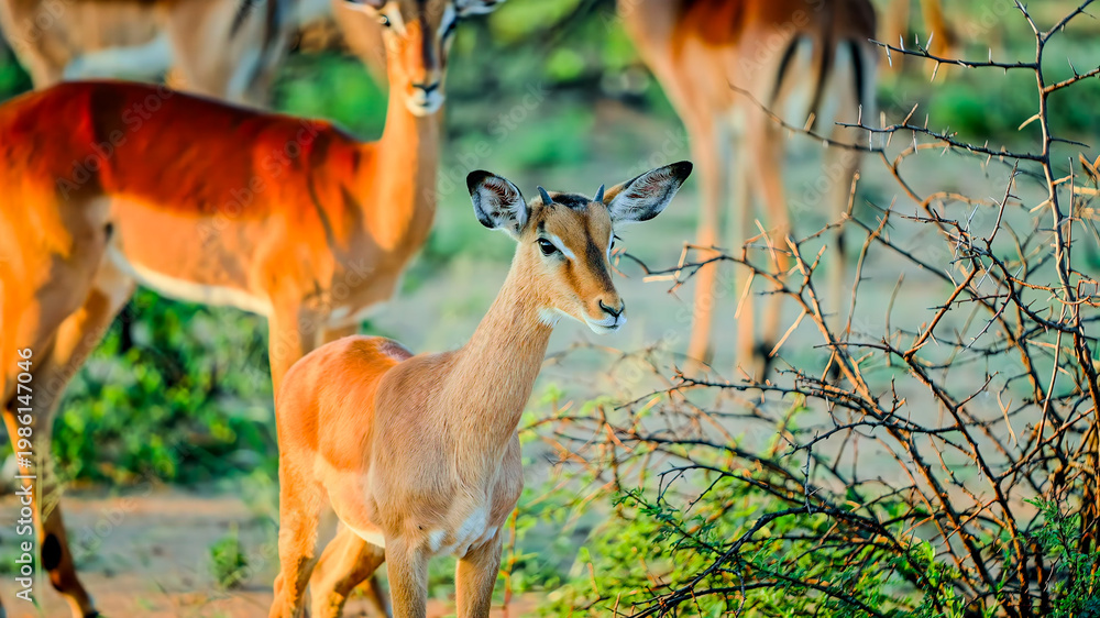 Fototapeta premium Young antelope standing in a natural savanna
