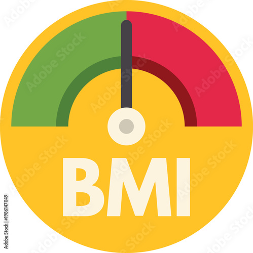 Bmi gauge measuring body mass index with a needle pointing to the healthy range