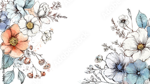 Organic skincare box label with delicate floral watercolor outlines.