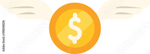 Dollar coin with wings symbolizing financial loss and quickly disappearing funds