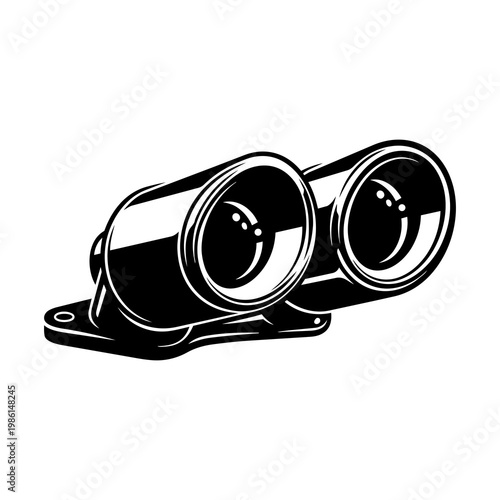 Black Silhouette 3D Angled Dual Chrome Exhaust Tailpipe Vector Icon