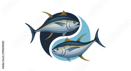 Two Tuna Fish Swimming in a Circular Motion Illustration
