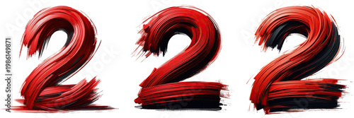 Three artistic effects of number 2 without background