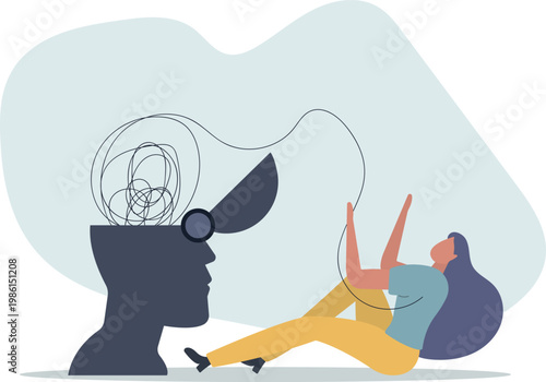 Mental health.Character with mental disorder fight against stress, depression, emotional burnout and other psychological problems.confusion of thoughts.person's life situation and his activities.