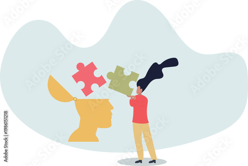 Mental health.Character with mental disorder fight against stress, depression, emotional burnout and other psychological problems.connecting puzzle elements.person's life situation and his activities.