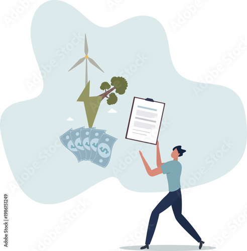 Sustainable development, economy, climate change concept. Benefits of green industry, low carbon economic, natural resources usage.person's life situation and his activities.