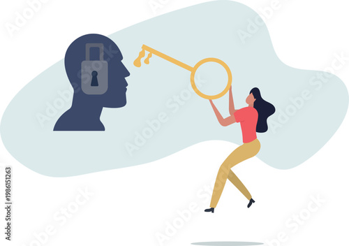 Woman character solve mental problems, learn self accepting and how to find herself.Psychotherapy concept.person's life situation and his activities.