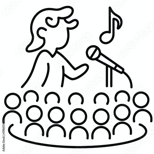 Black Outline Speaker and Audience Icon Vector
