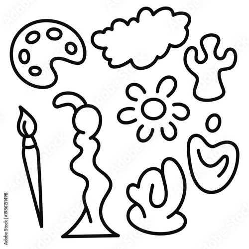 Set of 8 Black Line Art Abstract Creative and Art Elements Vector