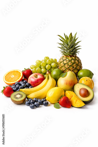 Vibrant Fruits: A colorful and inviting display of fresh, ripe fruits, perfect for promoting healthy eating habits. The assortment includes a variety of textures and colors.