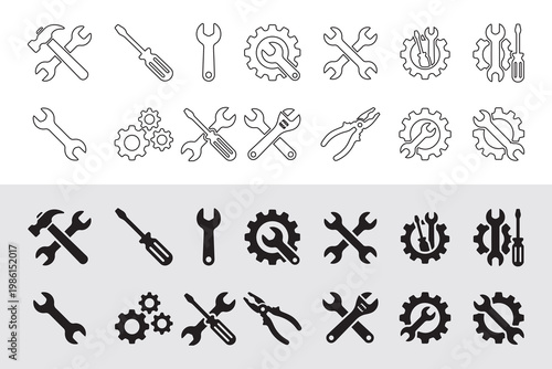 Industrial Repair and Maintenance Tools Icon Set for Engineering
