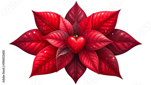 A vibrant poinsettia flower in full bloom with rich red petals and green center Vector
