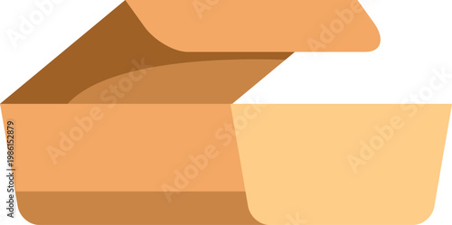 Brown empty paper container with open lid on a white background