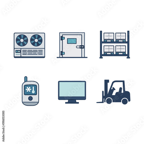 Cold Storage Equipment Icons On Computer Monitor