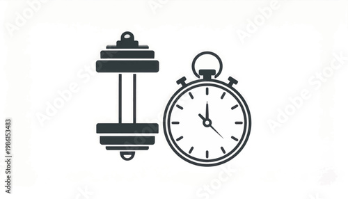 Dumbbell and Stopwatch Fitness Training Concept.