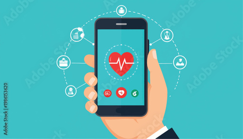 Hand holding smartphone with health app interface.