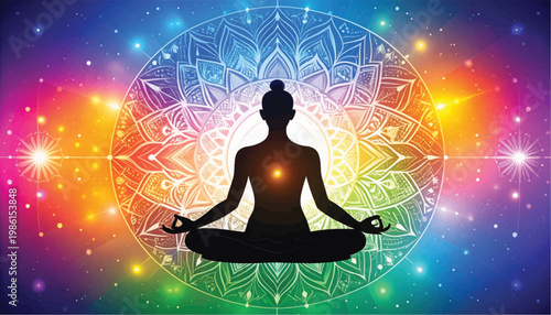 Woman Meditating in Lotus Position with Aura.